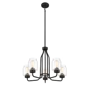 5-Light Coal Chandelier with Clear Seeded Glass Shades