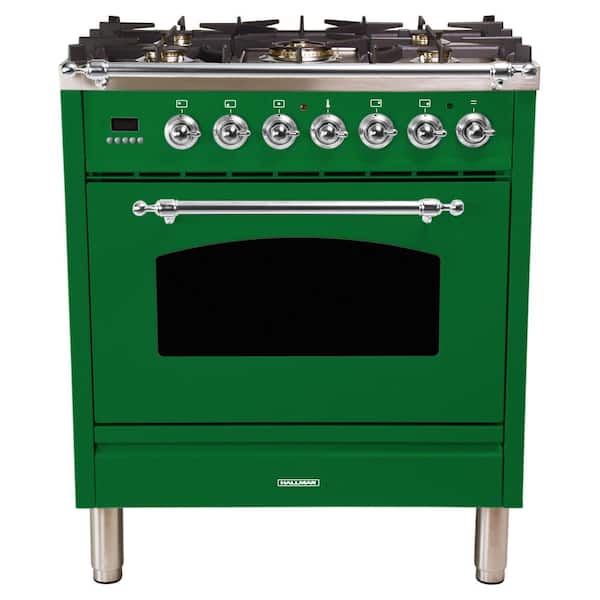 Hallman 30 in. 3.0 cu. ft. Single Oven Italian Gas Range with True Convection, 5 Burners, Chrome Trim in Emerald Green