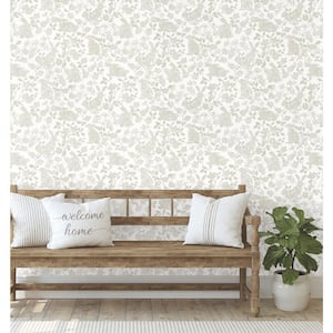 45 sq ft Botanical Bunnies Beige Peel and Stick Non-woven Wallpaper