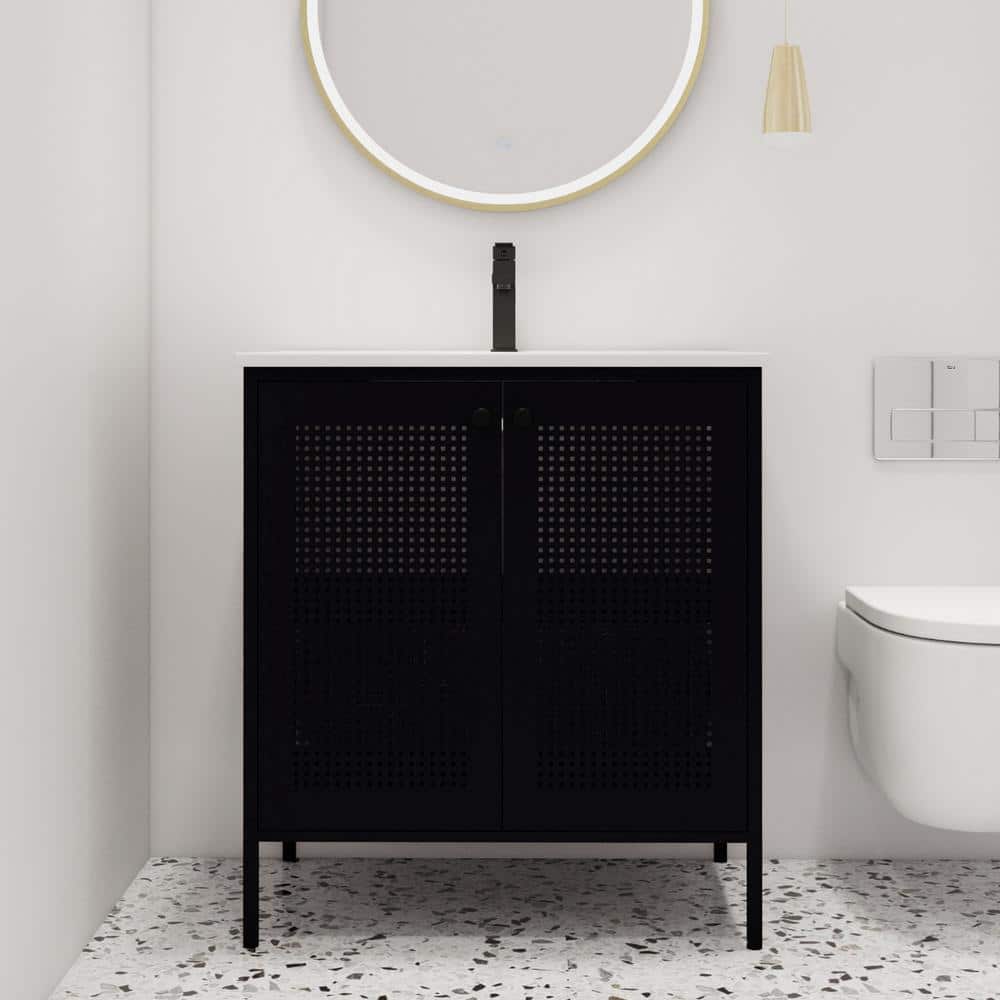 30 in. W x 18.3 in. D x 33.4 in. H Freestanding Bath Vanity in Black with W