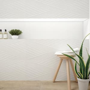 Donna Rectangle 13 in. x 40 in. Matte Wave White Ceramic Wall Tile (17.98 sq. ft./Case)