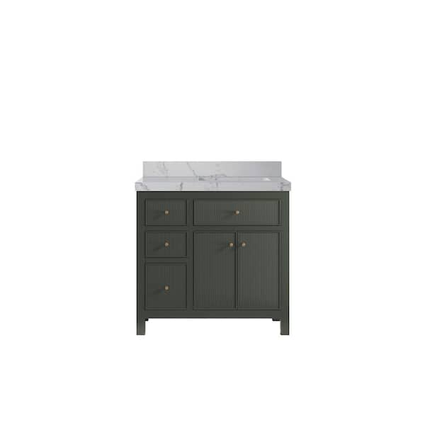 Willow Collections Sonoma 36 in. W x 22 in. D x 36 in. H Right Sink Bath Vanity in Pewter Green with 2 in. Venatino Quartz Top