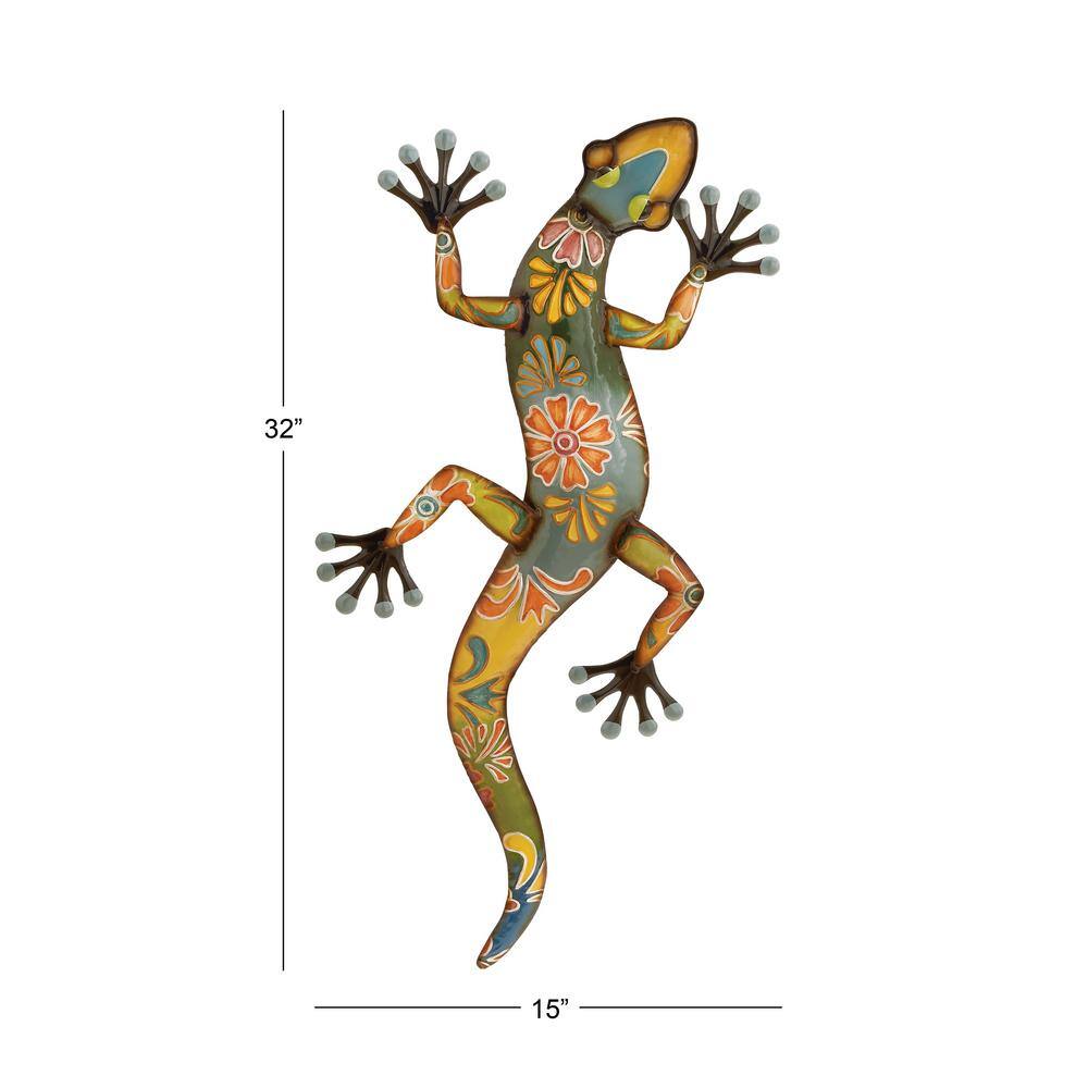 Multi-Colored Metal Floral Lizard Wall Decor, 32" x 15"