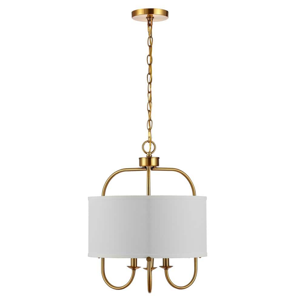 Jemmi 22" Gold Brass Drum Pendant with Off-White Shade and LED