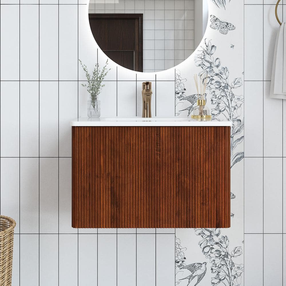24 in. W x 18 in. D x 16 in. H Single Sink Wall-Mounted Bath Vanity in Waln