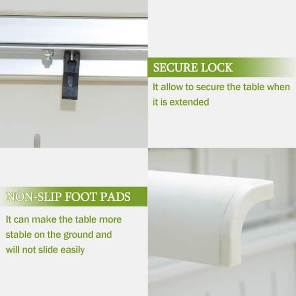 65 in.-94 in. Extendable Aluminum Patio Dining Table in Ivory White