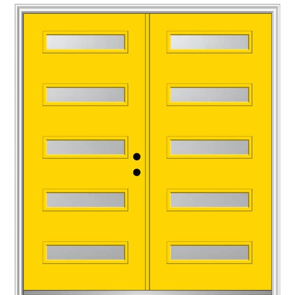 MMI Door 64 in. x 80 in. Davina Left-Hand Inswing 5-Lite Frosted Painted Fiberglass Smooth Prehung Front Door on 4-9/16 in. Frame