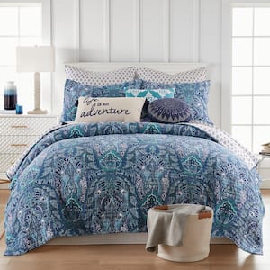 LEVTEX HOME Fiori 3-Piece Charcoal Blue, Pink Floral/Checked Cotton  King/Cal King Quilt Set L17951KS - The Home Depot