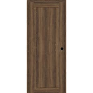 1 -Panel Shaker 30 in. x 80 in. Left Hand Active Pecan Nutwood Wood DIY-Friendly Single Prehung Interior Door