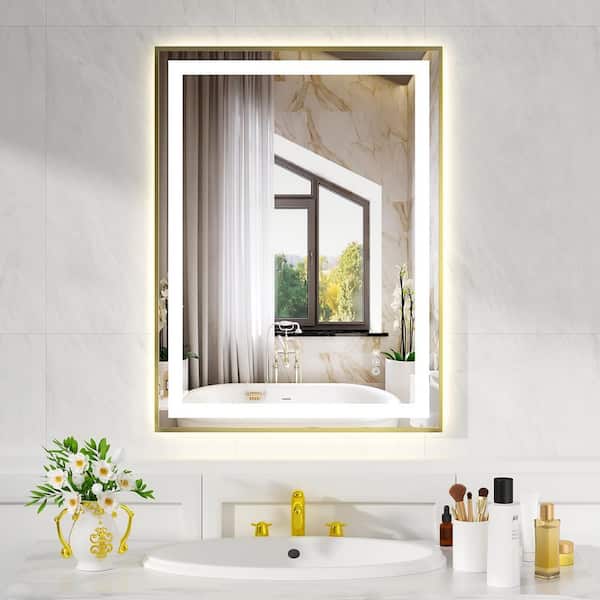 24 in. W x 32 in. H Rectangular Frameless LED Light Tilt Wall Bathroom Vanity Mirror in Brushed Nickel