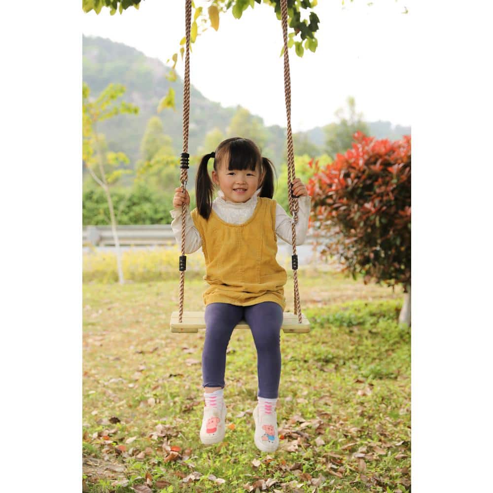 Natural Wood Outdoor Tree Swing with Adjustable Ropes