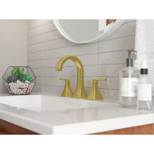 Bruxie 8 in. Adjustable Widespread Double Handle Bathroom Faucet with Drain Kit Included in Brushed Gold