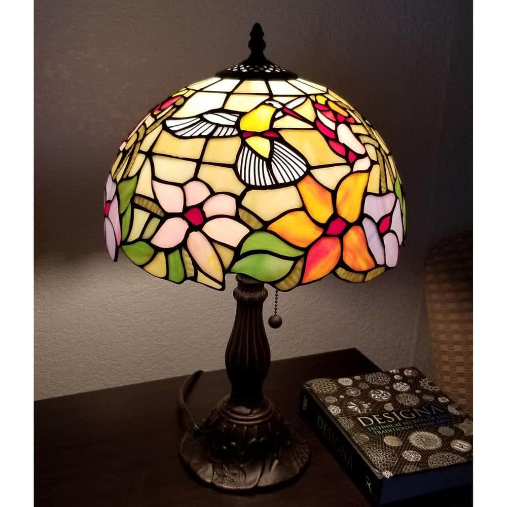 19" Multi-Color Stained Glass Floral Nightstand Lamp