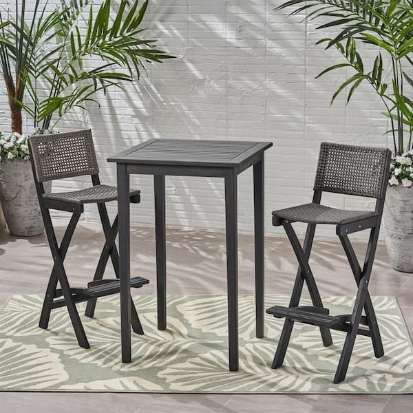 Noble House Polaris Dark Gray 3-Piece Wood Square 41 in Patio Outdoor Serving Bar Set