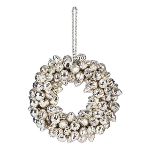 Evergreen 12 in. Artificial Double-Sided Silver Christmas Ornament Wreath