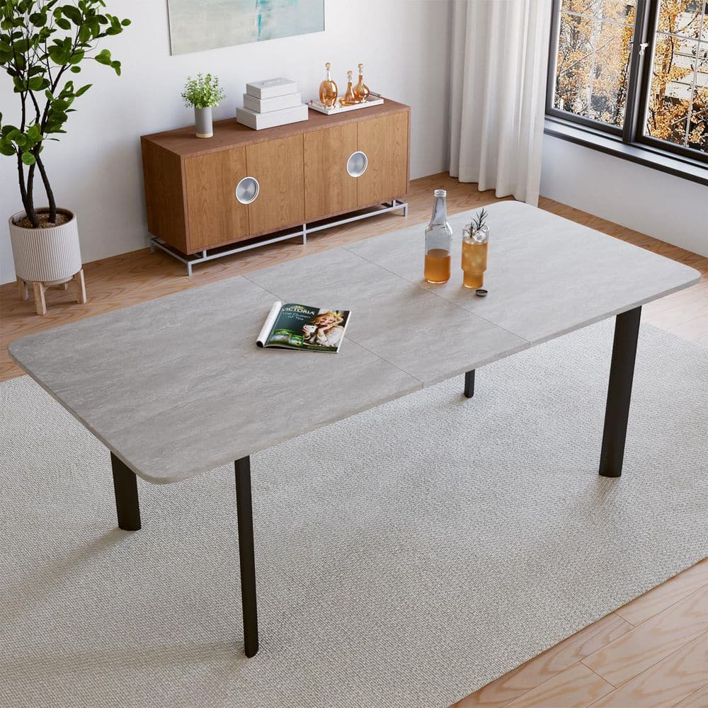 1-Piece Modern Rectangular Gray Wood 78.7 in. 4 Metal Legs Dining Table(seats 6-8)
