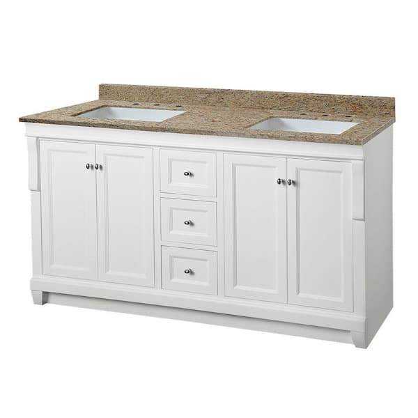 Pegasus Naples 61 in. W x 22 in. D Double Vanity in White with Granite Vanity Top in Ornamental Giallo and White Basins