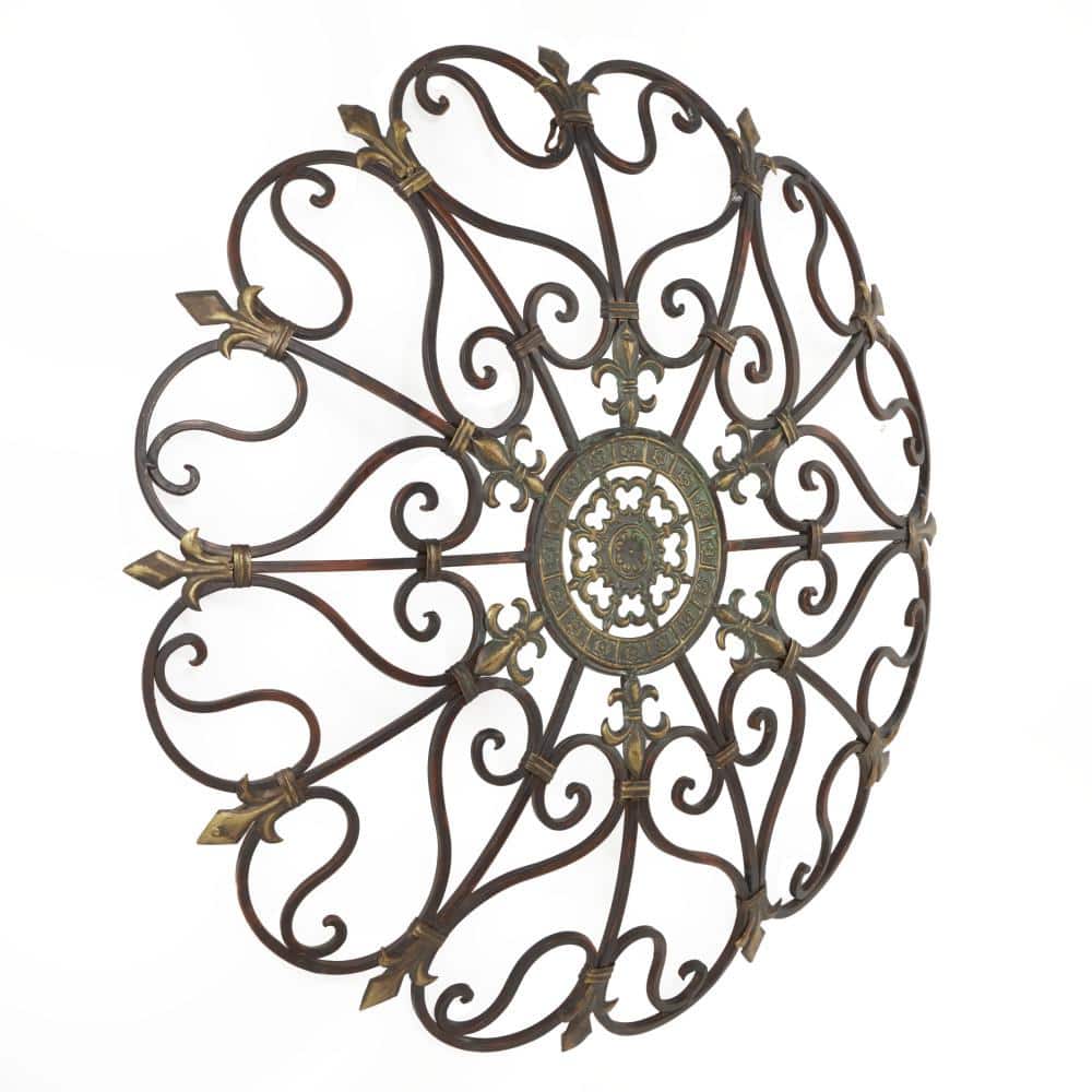 Bronze Ornate Scrollwork Round Metal Wall Decor, 29"