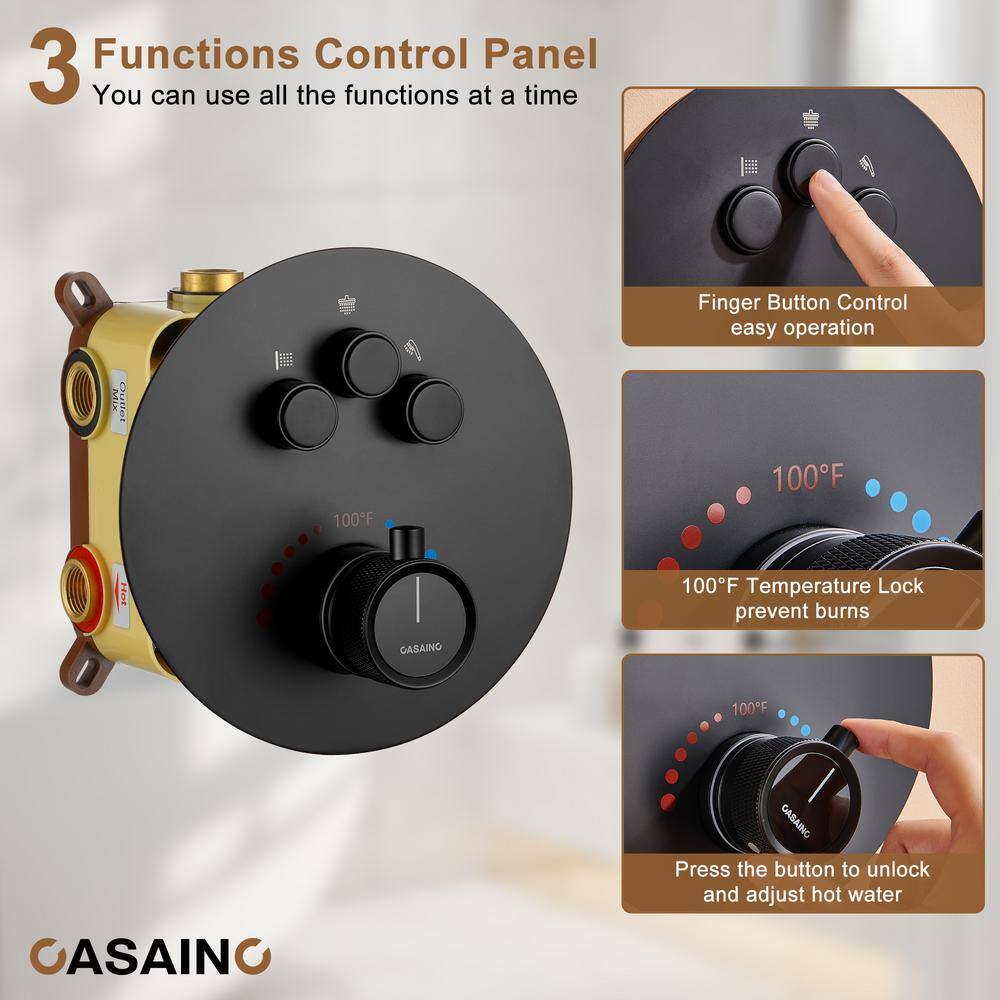 Matte Black Thermostatic Rain Shower System with Digital Display