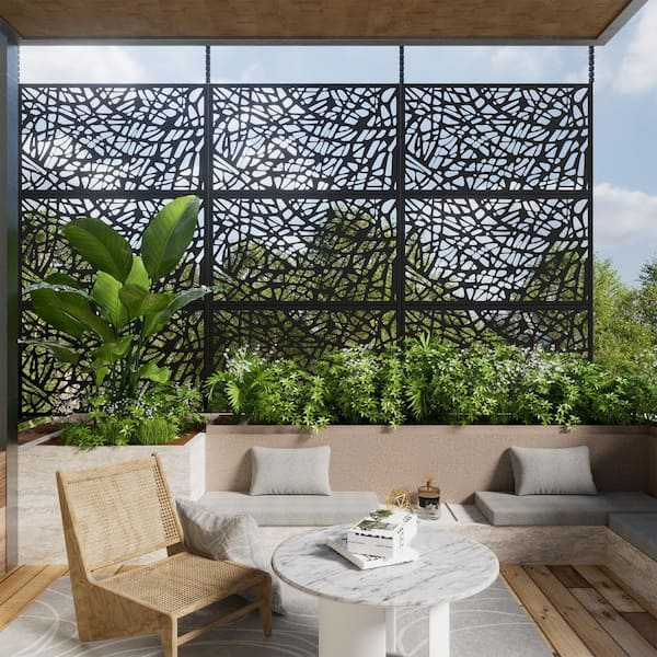 Dovelina 72 in.H x 47 in.W Galvanized Steel Metal Wall Sculptures Garden Fence Outdoor Privacy Screen Garden Screen Panels