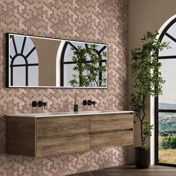 Take Home Tile Sample - 2 in. Hexagon Blush Rose 4 in. x 4 in. Gloss and Matte Glass Mosaic Wall Tile Sample
