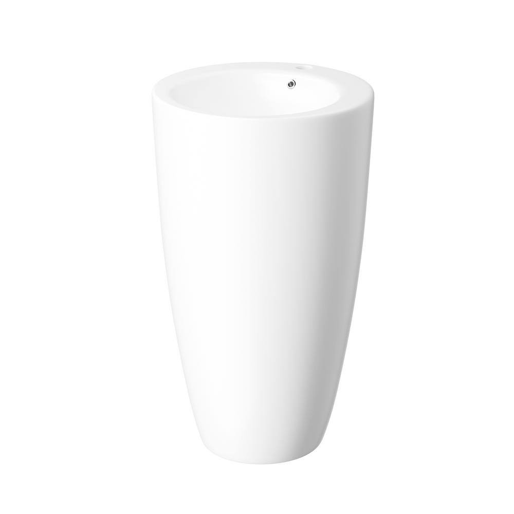 Glossy White Ceramic Round Pedestal Bathroom Sink with Overflow