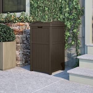 Suncast Plastic Trash Hideaway 30 Gallon White Outdoor Trash Can with ...