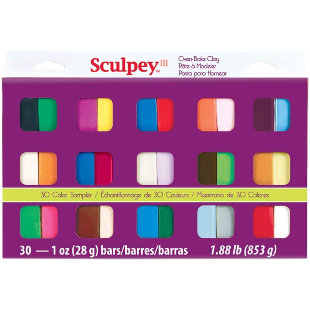30 Colour Sampler Pack Oven Bake Polymer Clay 30 x 1oz Blocks Sculpey III 