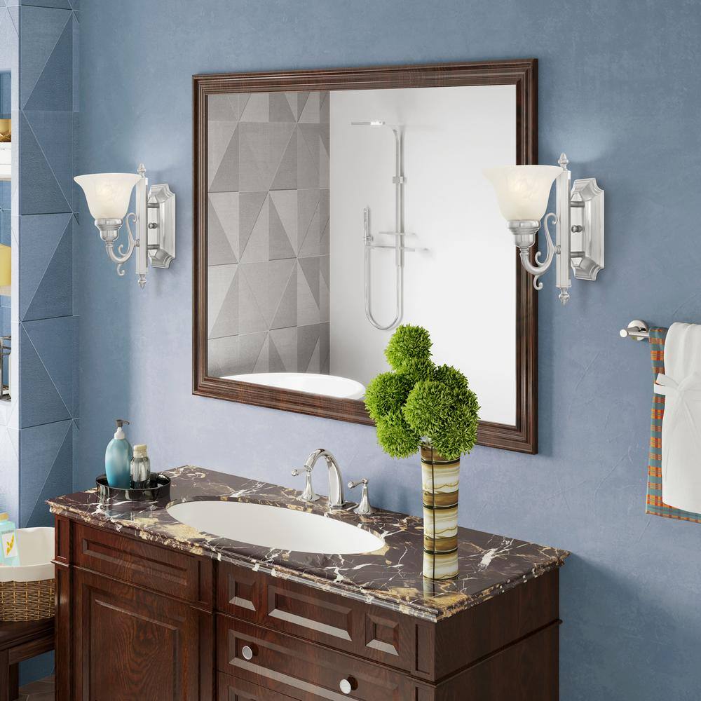 Brushed Nickel Traditional Bathroom Wall Sconce with Alabaster Glass