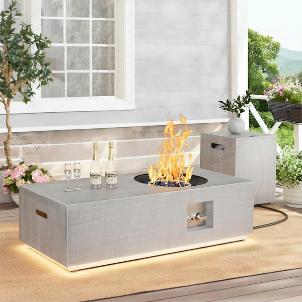 48 in. 50,000 BTU Rectangle Outdoor Propane Gas Fire Pit Table in Gray with Golden Light