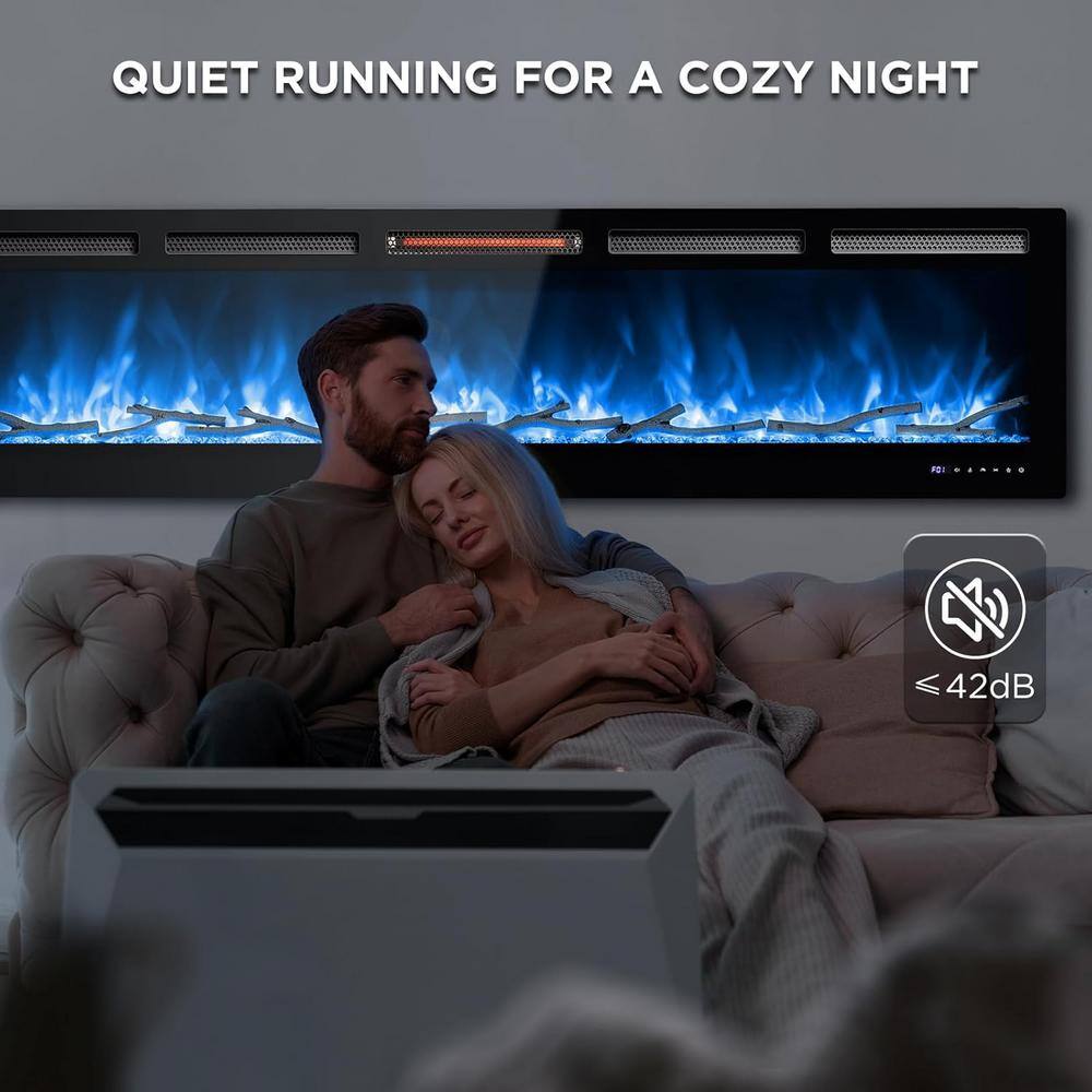 98-Inch Black Smart Wi-Fi Infrared Electric Fireplace with Remote Control