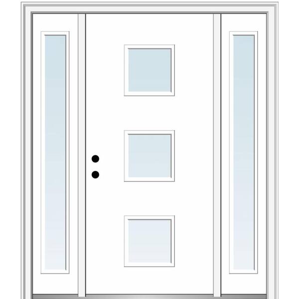 MMI Door 68.5 in. x 81.75 in. Aveline Right-Hand Inswing 3-Lite Clear Low-E Painted Fiberglass Prehung Front Door w/ Sidelites