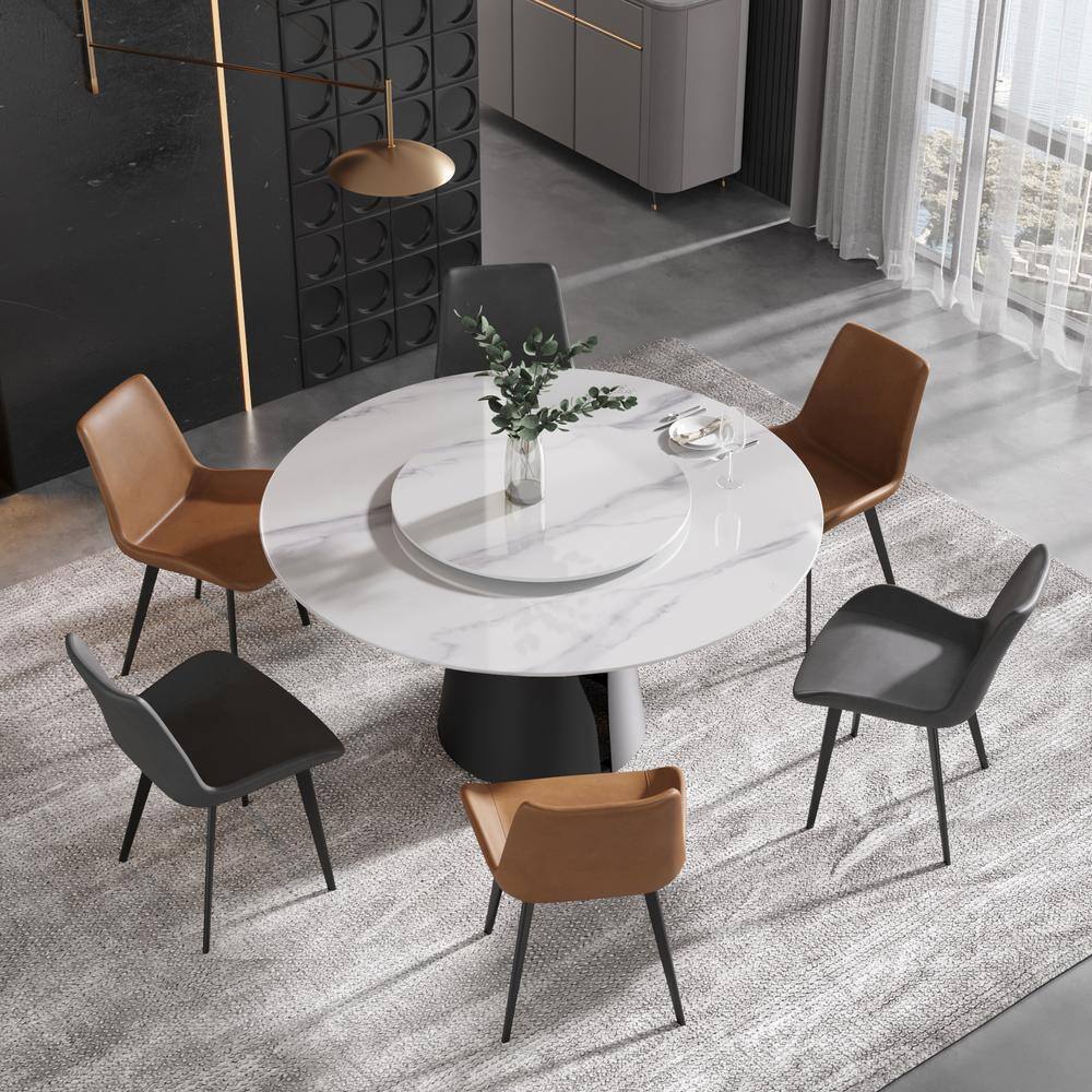 J&E Home 59.05 in. White Modern Round Sintered Stone Tabletop Dining ...