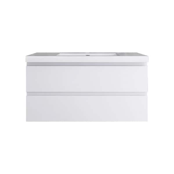 42 in. W x 19.5 in. D x 22.5 in. H Single Sink Wall-Mounted Bath Vanity in White with White Resin Top