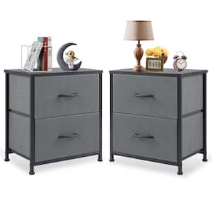 Sandra Grey 18 in. W 2-Drawer Dresser with Fabric Bins and Steel Frame Nighstand Chest of Drawers(Set of 2)