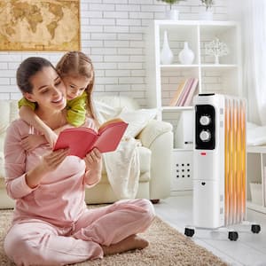 1500-Watt Electric Oil Filled Radiator Heater Space Heater with 3 Heat Settings White