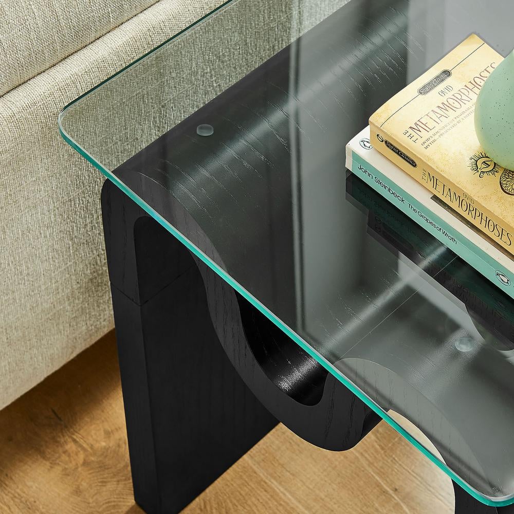 Ondine Black Wave Base Glass Top Side Table