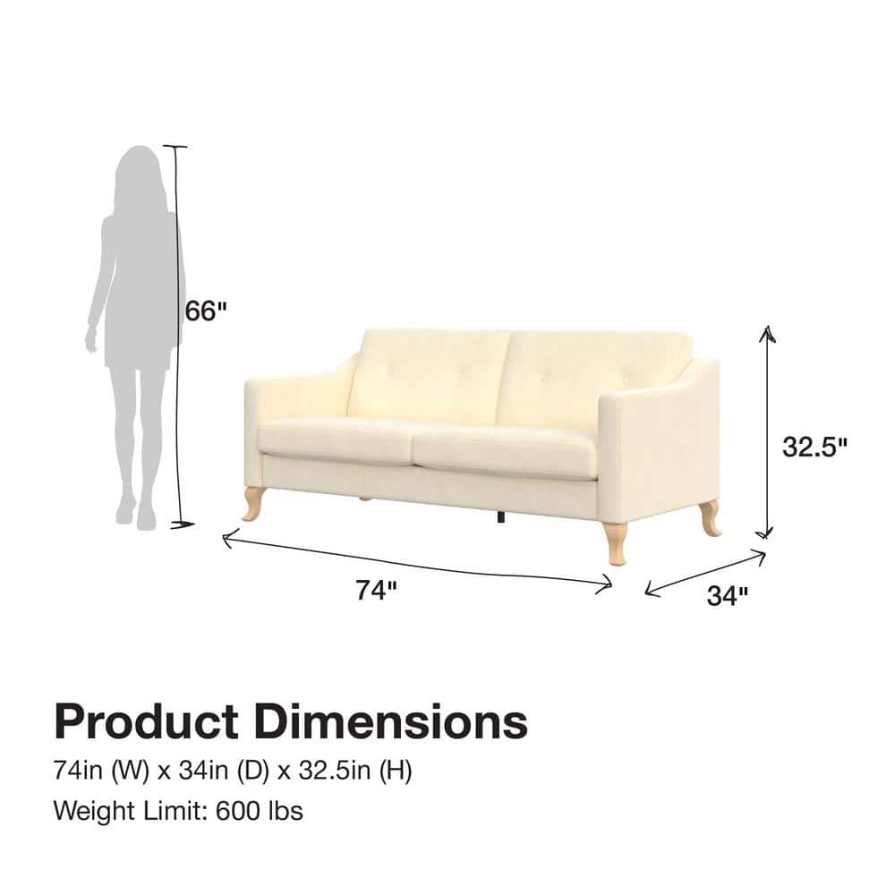 Elegant White Linen Sloped Arm Sofa with Tufted Backrest