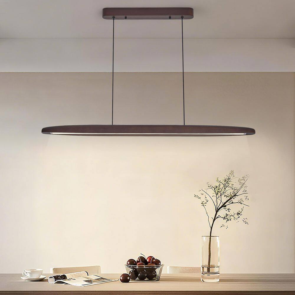 39 in. 1-Light Brown Walnut Wooden Linear Dimmable LED Pendant Light price history on PriceWatchPro