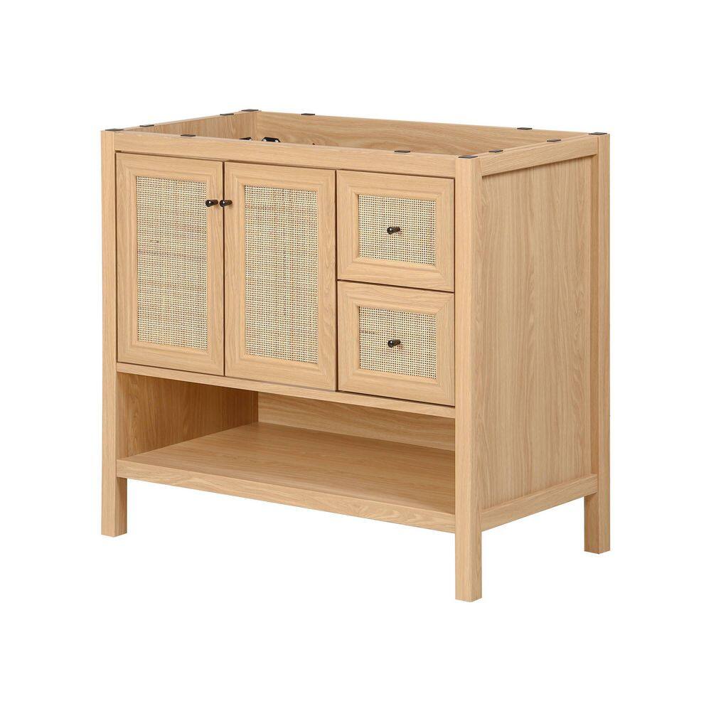 Jasper 36 in. W x 18 in. D x 33 in. H Rattan Modern Coastal 2-Shelf Bath Vanity Cabinet without Top in Oak price history on PriceWatchPro