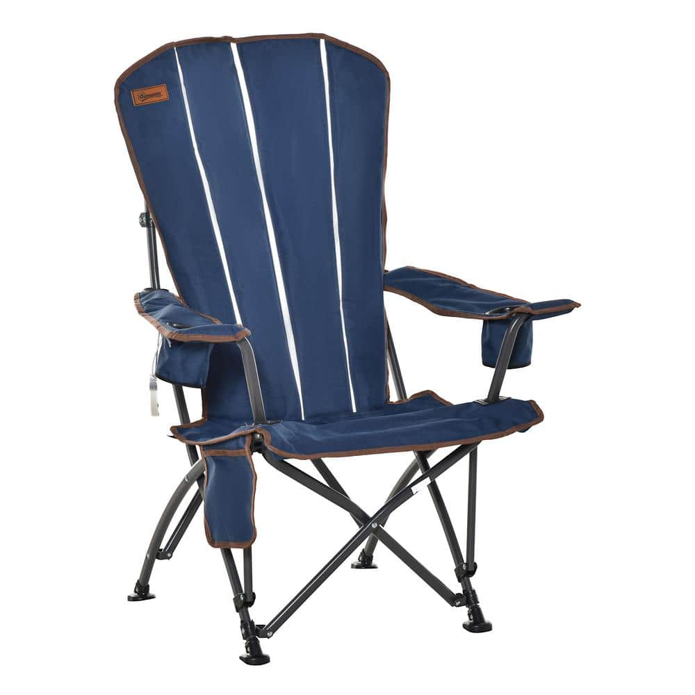 Outsunny Blue Oxford Folding Camp and Beach Chair with Built In