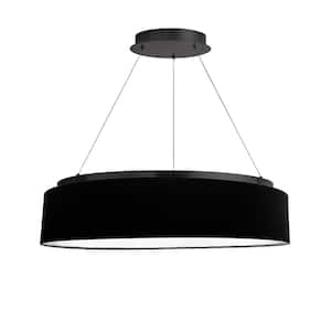 Circulo 1-Light Dimmable Integrated LED Matte Black Shaded Chandelier with Black/White Fabric Shade