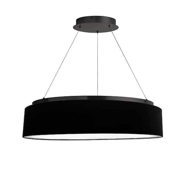 Dainolite Circulo 1-Light Dimmable Integrated LED Matte Black Shaded Chandelier with Black/White Fabric Shade
