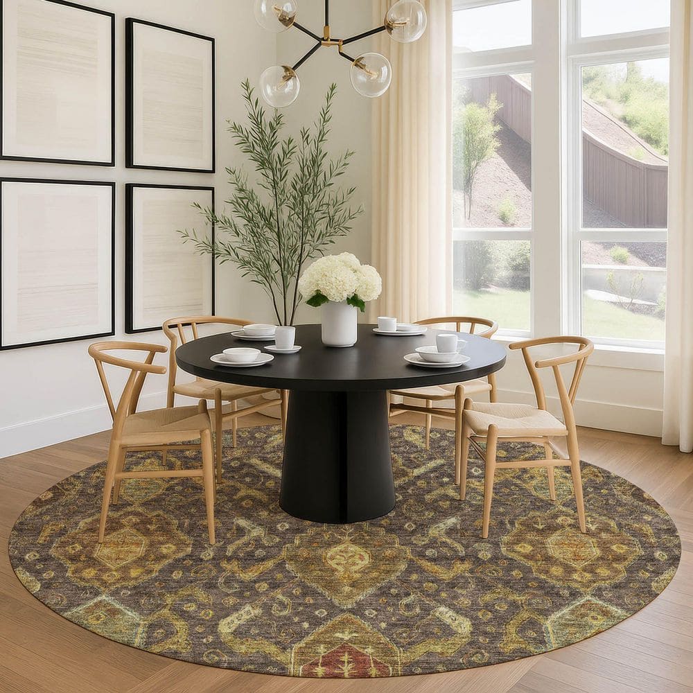 Chantille Machine Washable Indoor/Outdoor Abstract ACN2306 Chocolate 8 ft. x 8 ft. Round Rug price history on PriceWatchPro