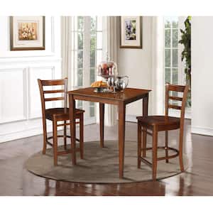 3 PC Set - Espresso Solid Wood 30 in. Square Table with 2 Side Stools