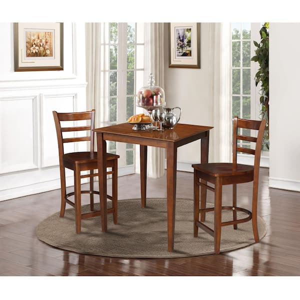 International Concepts 3 PC Set - Espresso Solid Wood 30 in. Square Table with 2 Side Stools