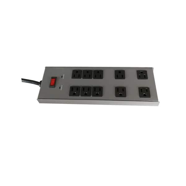 15 ft. 10-Outlet Metal Surge Protector, Gray