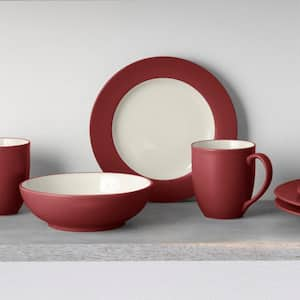 Colorwave Raspberry 8.25 in. (Cherry) Stoneware Rim Salad Plates, (Set of 4)