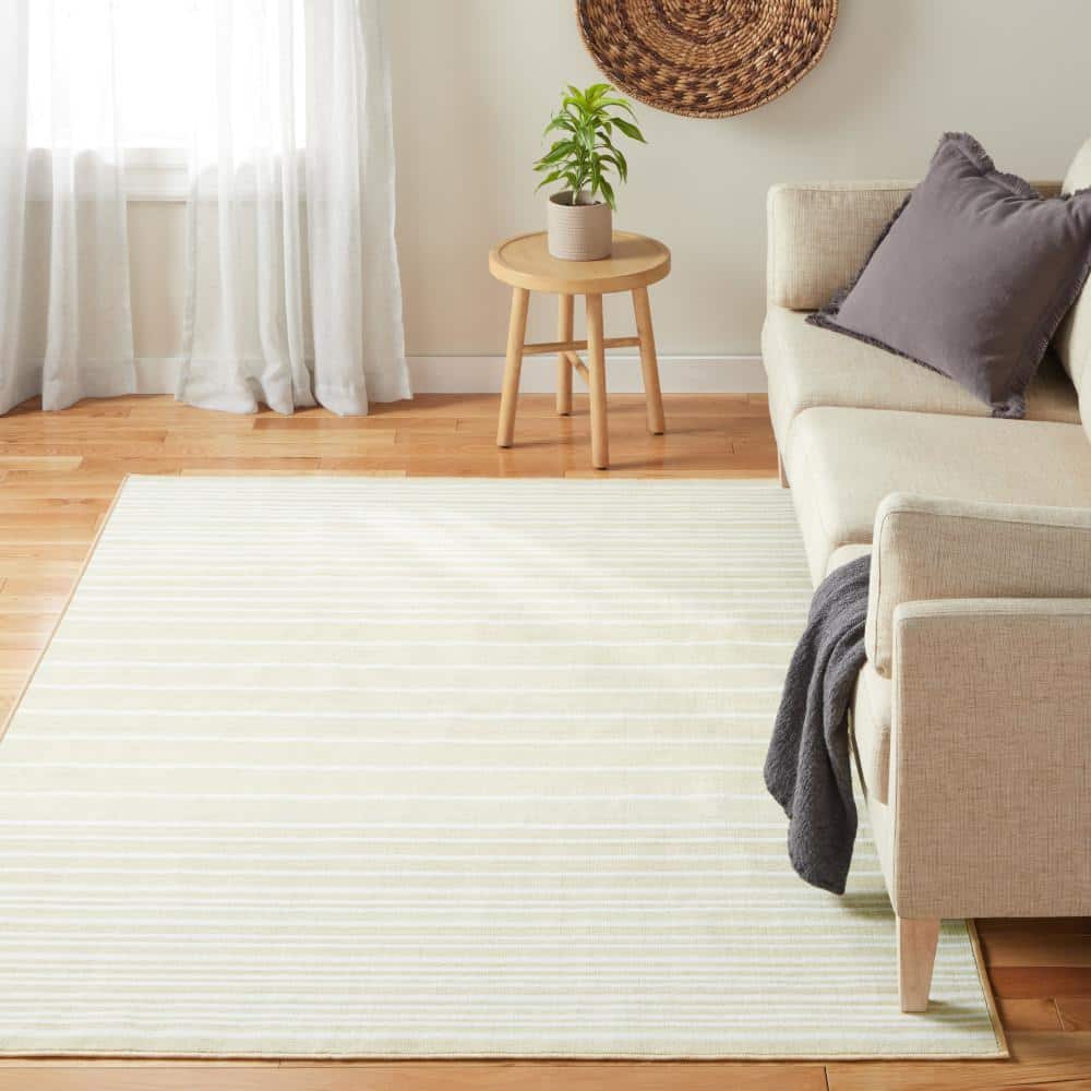 Layne Cream and Beige Stripe Washable Tufted Area Rug 8' x 10'