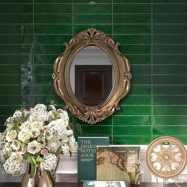 Rustic Victorian Green 2.95 in. x 11.81 in. Polished Ceramic Subway Tile Sample